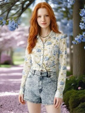 High-Rise Acid Washed Denim Shorts